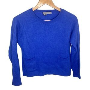 360‎ Cashmere Cobalt Blue Sweater Crewneck Pocket Front S Small Luxury